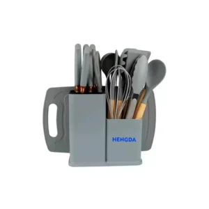 Kit de Utensílios para Cozinha Hengda YQ10413 de Silicone com Cabo de Madeira com 18 Peças - Cinza