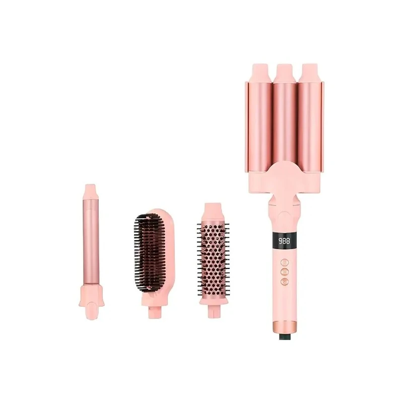 Kit Escova Modeladora Térmica Enzo EN-9111 Pro Style / 4 Em 1 / 65W / Bivolt - Rosa