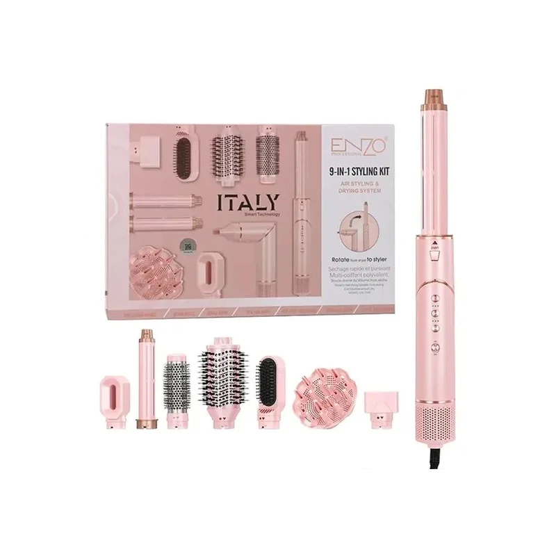 Kit Multifuncional Escova Secadora Modeladora Enzo EN-755P / 9 Em 1 / 1500W / 220-240V ~ 50/60Hz - Rosa