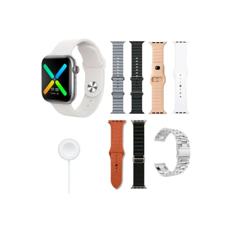 Kit Relógio Smartwatch Ur Ur-X Sport / 7 em 1 / com Bluetooth / 7 pulseiras - Prata
