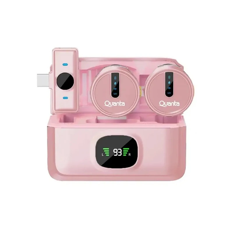 Jogo de 2 Microfones Sem Fio Quanta QTMDM30 para Smartphone / USB-C - Rosa