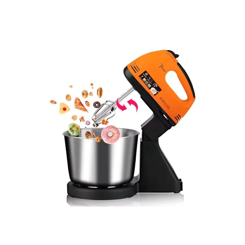 Batedeira Eletrica Ackiliss ACL-6637O com Tigela / 270W / 7 Velocidades / 220-240V ~ 50/60HZ - Laranja/Preto