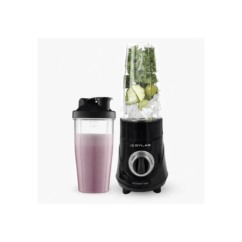 Liquidificador Elétrico Mini Qylar Blender Twist QY-1602 / 350W / 750ML / 2 Velocidades + Pulsar / 2 Copos / 220-240V ~ 50/60HZ - Preto