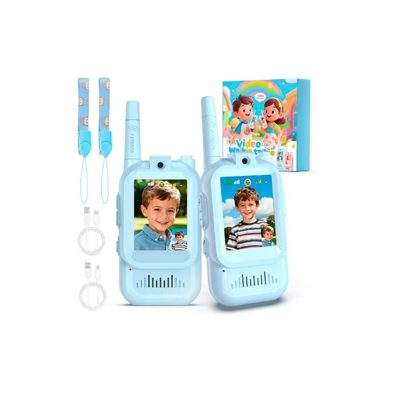Mini Walkie Talkie Infantil Kids Top com 2 Peças / Tela 2.0" / Recarregável - Azul