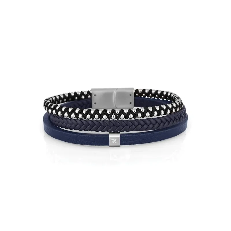 Pulseira Masculina Daniel Klein DKJ.6.10030-2 - Couro Azul/Prata