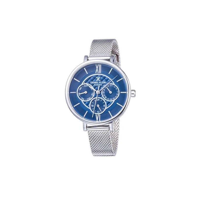 Relógio Analógico Daniel Klein Exclusive DK11895-6 Feminino, Metal - Prata e Azul