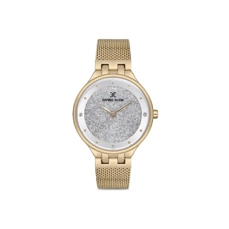 Relógio Analógico Feminino Daniel Klein DK.1.12683-7 Premium Ladies / Pulseira de Aço Inoxidável - Dourado/Prata Glitter