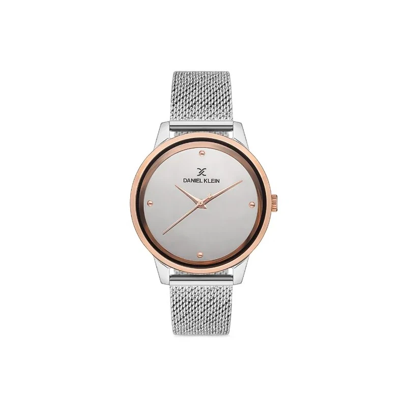 Relógio Analógico Feminino Daniel Klein DK.1.12686-5 Premium Ladies / Pulseira de Malha Metálica - Prata/Rose Gold