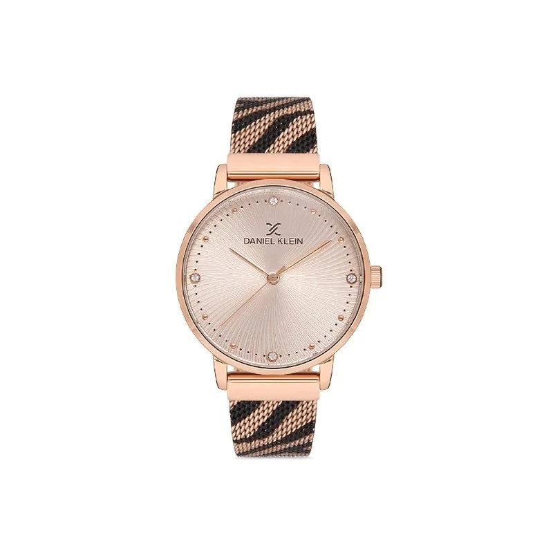 Relógio Analógico Feminino Daniel Klein DK.1.12689-6 Premium Ladies / Pulseira de Malha Metálica - Rosé Gold/Preto