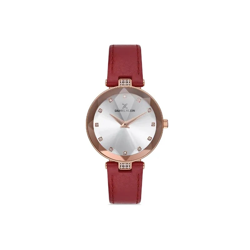 Relógio Analógico Feminino Daniel Klein DK.1.12728-2 Premium Ladies / Pulseira de Couro Genuíno - Vermelho/Rose Gold