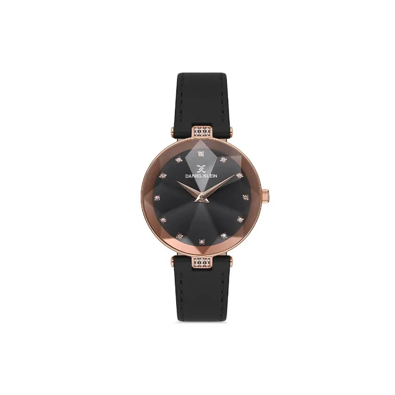 Relógio Analógico Feminino Daniel Klein DK.1.12728-5 Prestige Ladies / Pulseira de Couro Genuíno - Preto/Rose Gold