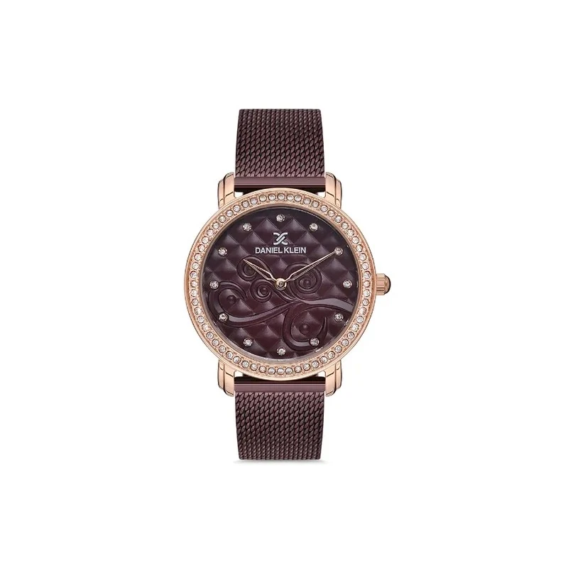 Relógio Analógico Feminino Daniel Klein DK.1.12730-7 Premium Ladies / Pulseira de Malha - Bordô/Rose Gold