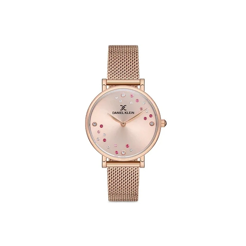 Relógio Analógico Feminino Daniel Klein DK.1.12758-2 Premium Ladies / Pulseira de Malha - Rosa Dourado