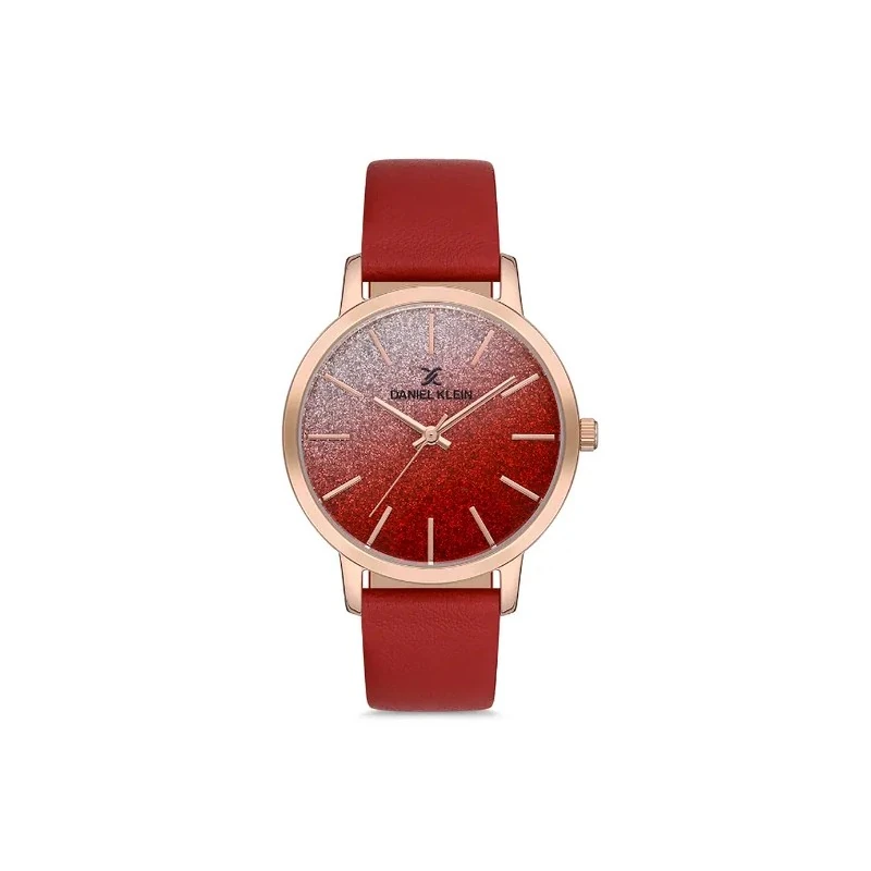 Relógio Analógico Feminino Daniel Klein DK.1.12760-3 Premium Ladies / Pulseira de Couro Genuíno - Vermelho/Rose Gold
