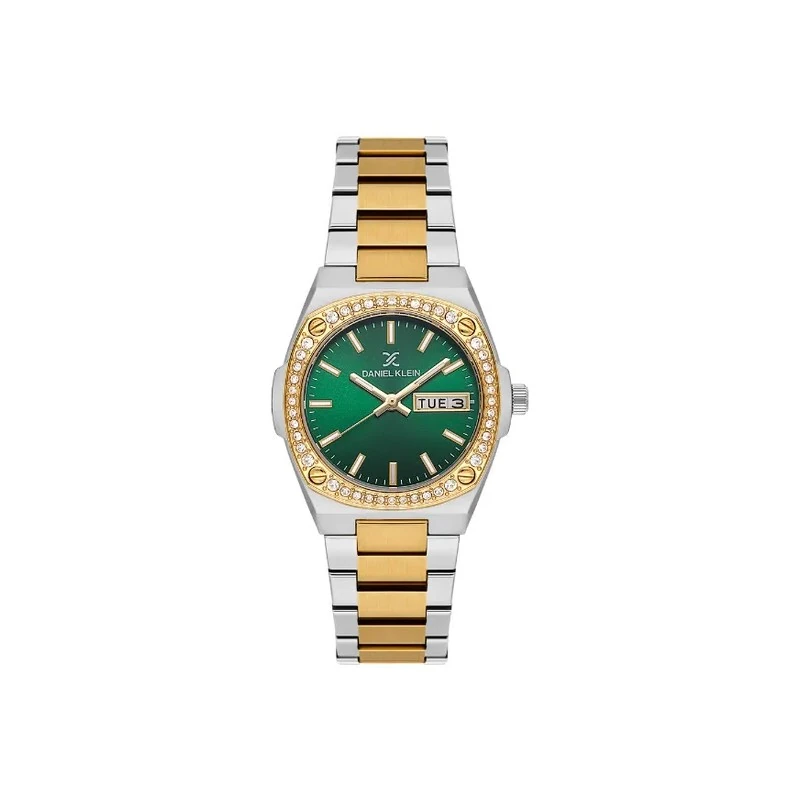 Relógio Analógico Feminino Daniel Klein DK.1.14122-4 Premium Lady / Pulseira de Aço Inoxidável - Prata/Dourado/Verde