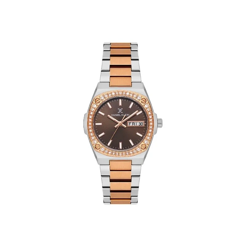 Relógio Analógico Feminino Daniel Klein DK.1.14122-6 Premium Lady / Pulseira de Aço Inoxidável - Prata/Rose Gold/Marrom