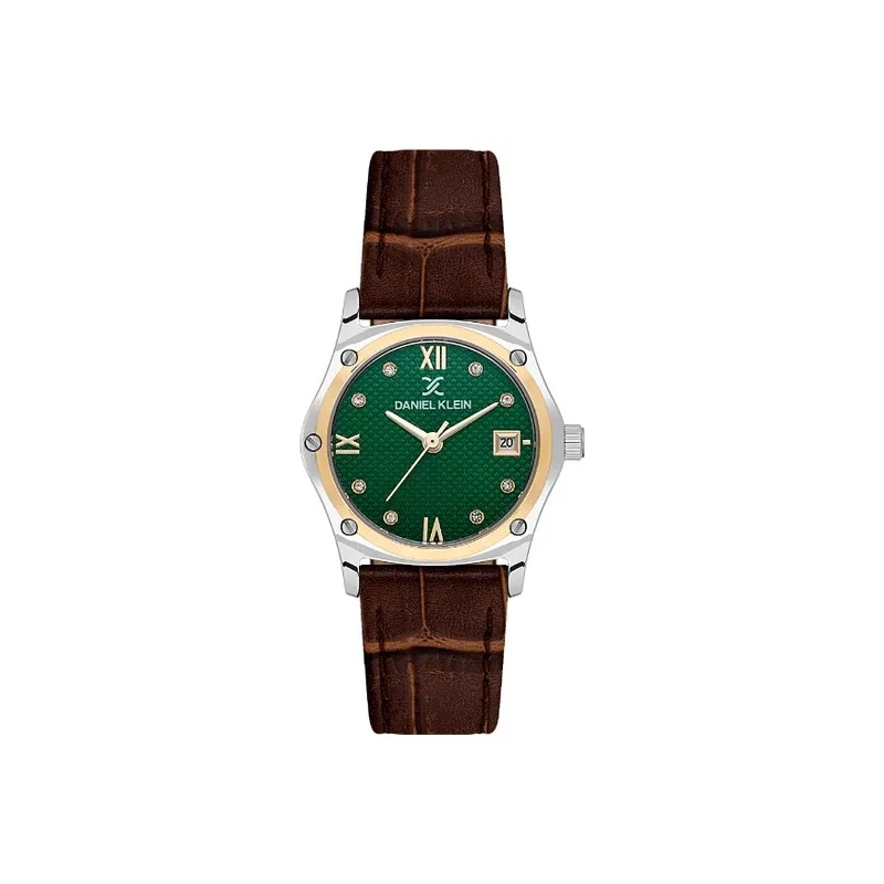 Relógio Analógico Feminino Daniel Klein DK.1.14270-4 Premium Lady / Pulseira de Couro - Marrom/ Prata/ Dourado/ Verde