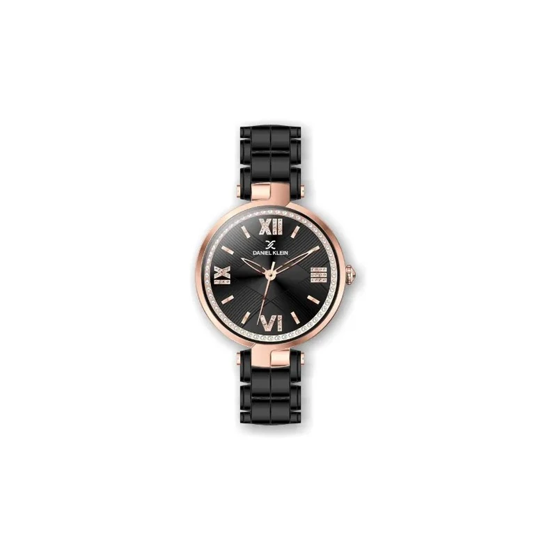 Relógio Analógico Feminino Daniel Klein Premium DK.1.12286-6 - Preto e Rosa Ouro