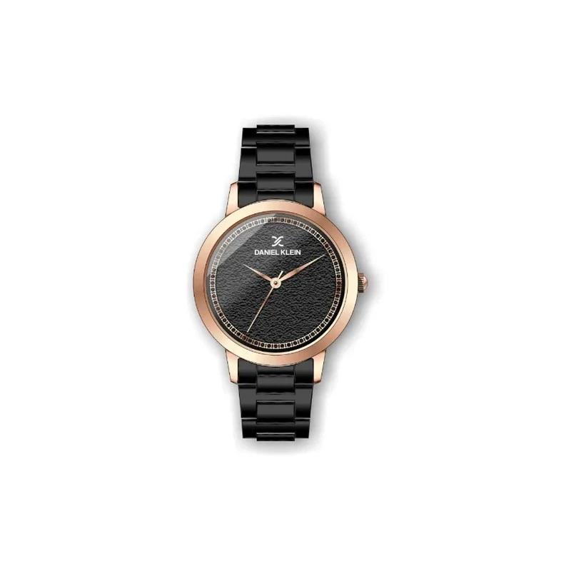 Relógio Analógico Feminino Daniel Klein Premium DK.1.12310-6 - Preto e Rosa Ouro