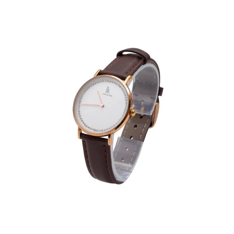 Relógio Analógico Feminino Ik Colouring 98469L2-e com Pulseira de Couro - Preto/Dourado/Prata