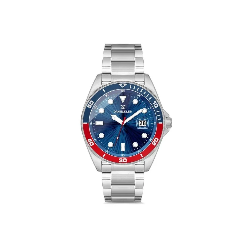 Relógio Analógico Masculino Daniel Klein DK.1.12664-3 Premium Gents / Pulseira de Aço Inoxidável - Prata/Azul/Vermelho