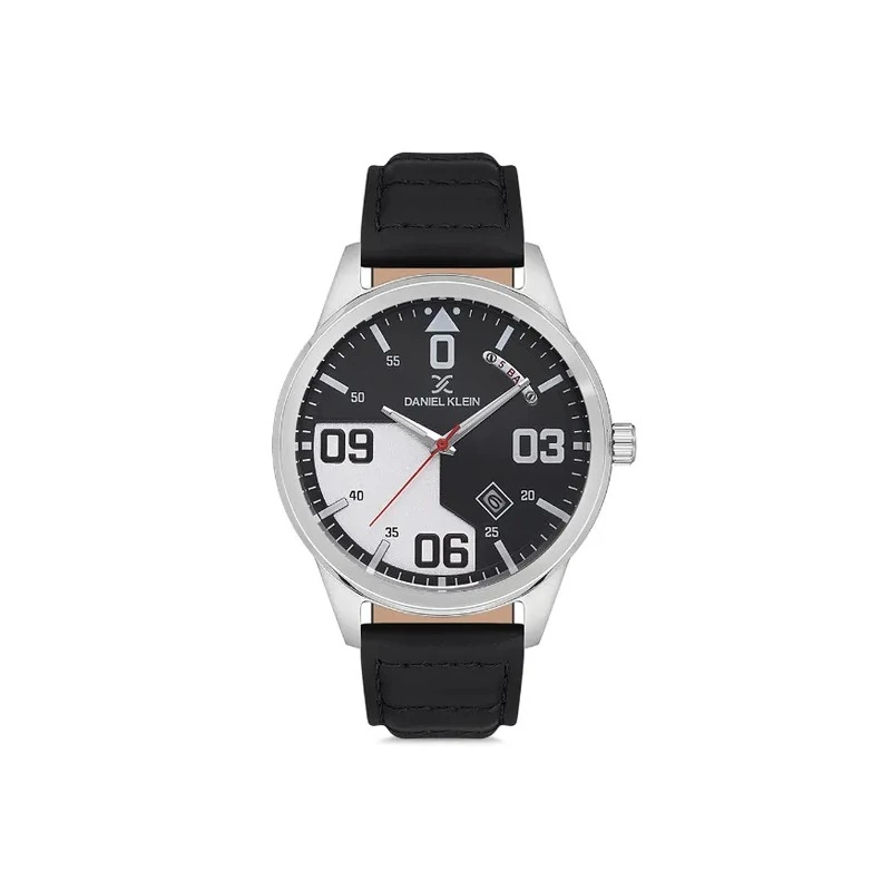 Relógio Analógico Masculino Daniel Klein DK.1.12670-2 Premium Gents / Pulseira de Couro Genuíno - Preto/Prata