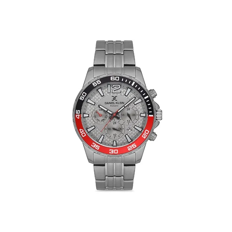Relógio Analógico Masculino Daniel Klein DK.1.12675-5 Exclusive Gents / Pulseira de Aço Inoxidável - Prata/Vermelho/Preta