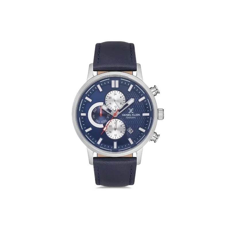Relógio Analógico Masculino Daniel Klein DK.1.12707-2 Exclusive Gents / Pulseira de Couro Genuíno - Azul Marinho/Prata