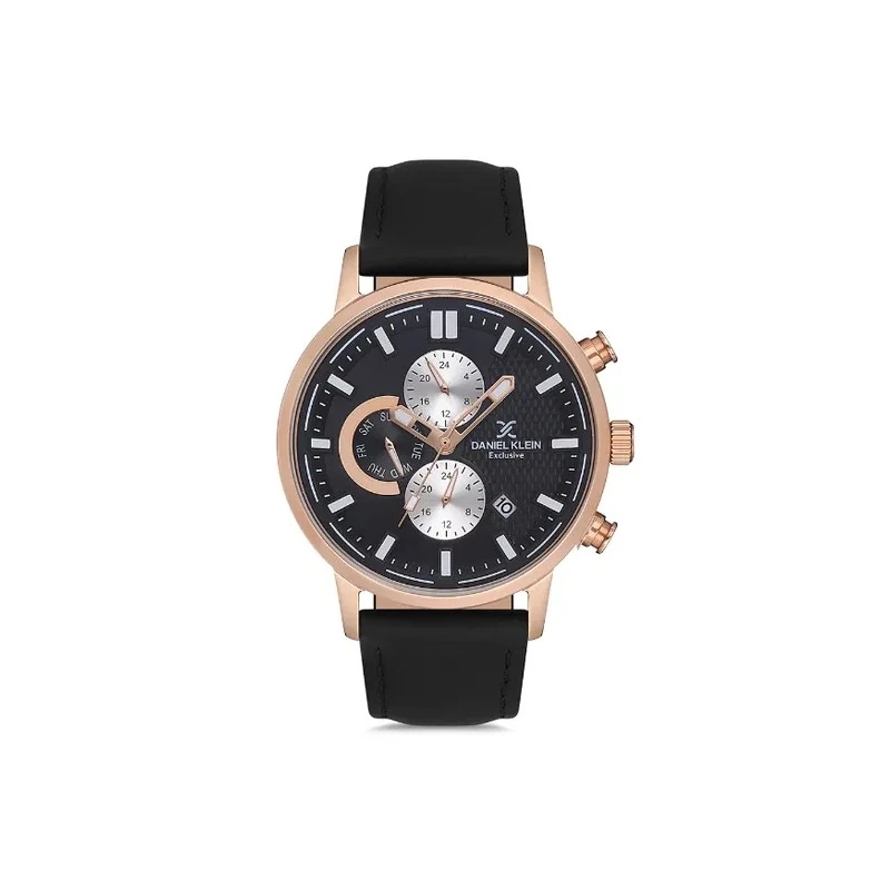 Relógio Analógico Masculino Daniel Klein DK.1.12707-3 Exclusive Gents / Pulseira de Couro Genuíno - Preto/Rose Gold