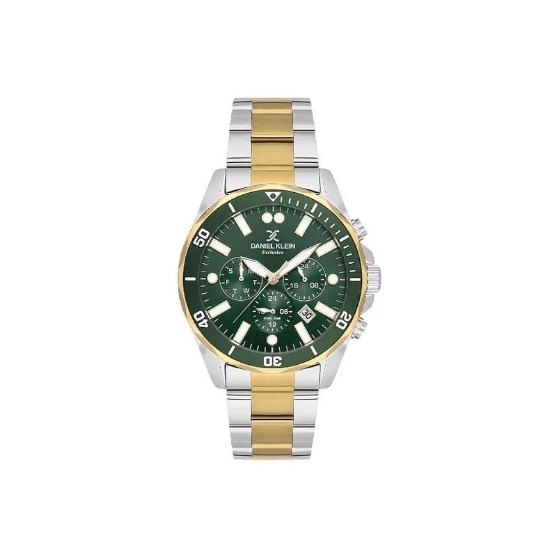 Relógio Analógico Masculino Daniel Klein DK.1.14067-5 Exclusive Gents / Pulseira de Aço Inoxidável - Prata/Dourado/Verde