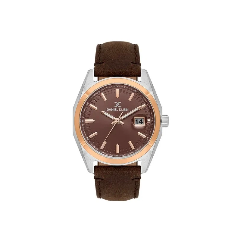 Relógio Analógico Masculino Daniel Klein DK.1.14138-5 Premium Gents / Pulseira de Couro - Marrom/Prata/Rose Gold