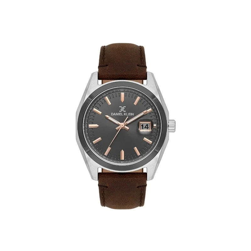Relógio Analógico Masculino Daniel Klein DK.1.14138-6 Premium Gents / Pulseira de Couro - Marrom/Prata/Preto