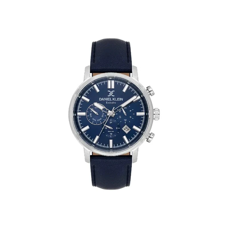 Relógio Analógico Masculino Daniel Klein DK.1.14229-3 Exclusive Gent / Pulseira de Couro - Azul/Prata
