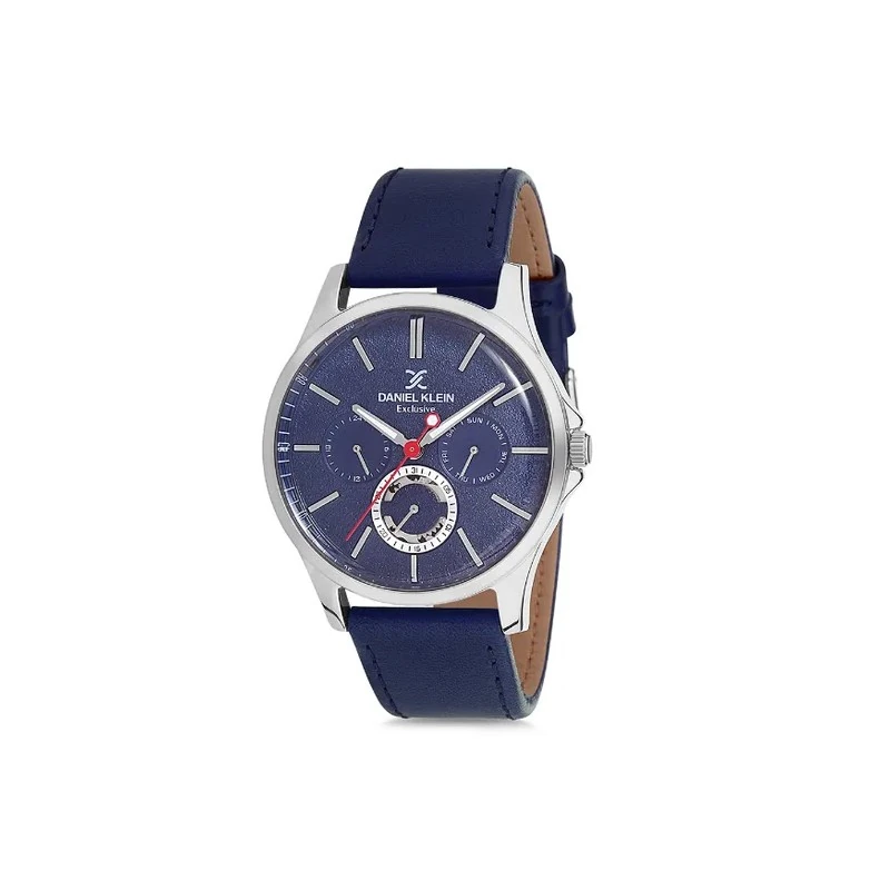 Relógio Analógico Masculino Daniel Klein DK12118-3 Exclusive Gents / Pulseira de Couro Genuíno - Azul/Prata