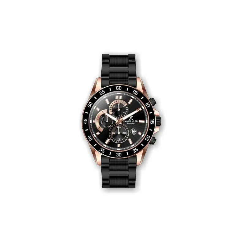 Relógio Analógico Masculino Daniel Klein Exclusive DK.1.12311-3 - Preto e Rosa Ouro