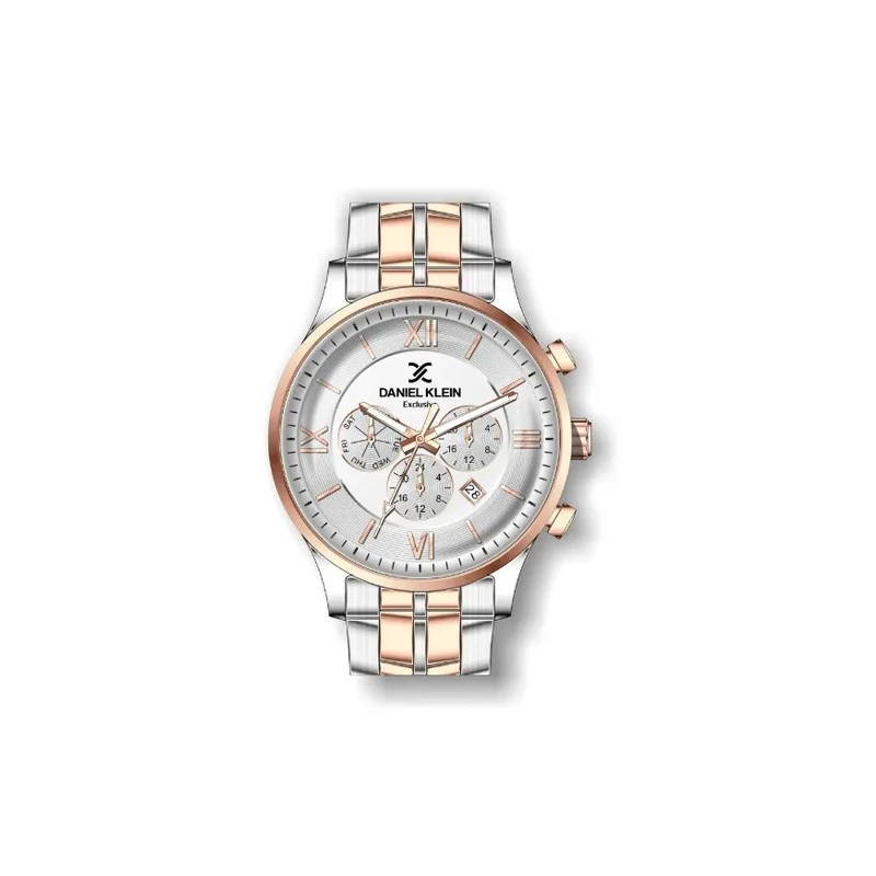 Relógio Analógico Masculino Daniel Klein Exclusive DK.1.12326-5 Prata e Rosa Ouro