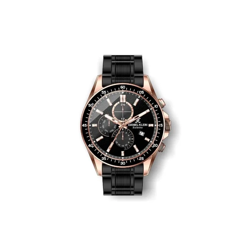 Relógio Analógico Masculino Daniel Klein Exclusive DK.1.12456-4 - Preto e Rosa Ouro