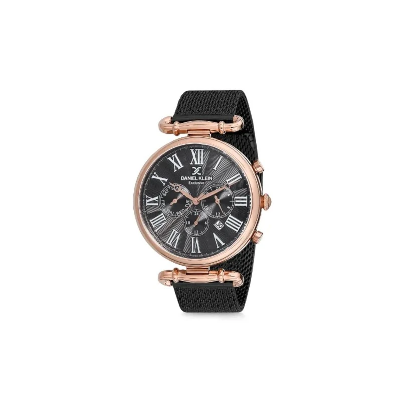 Relógio Analógico Masculino Daniel Klein Exclusive DK12148-4 - Preto e Rosa Ouro