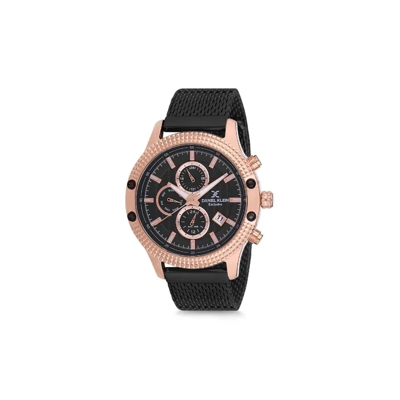 Relógio Analógico Masculino Daniel Klein Exclusive DK12225-4 - Preto e Rosa Dourado