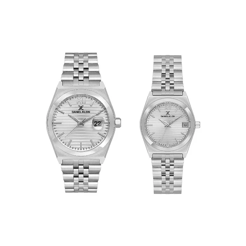 Relógio Analógico Masculino e Feminino Daniel Klein DK.1.14283-1 Par Homem e Mulher / Pulseira de Aço Inoxidável - Prata